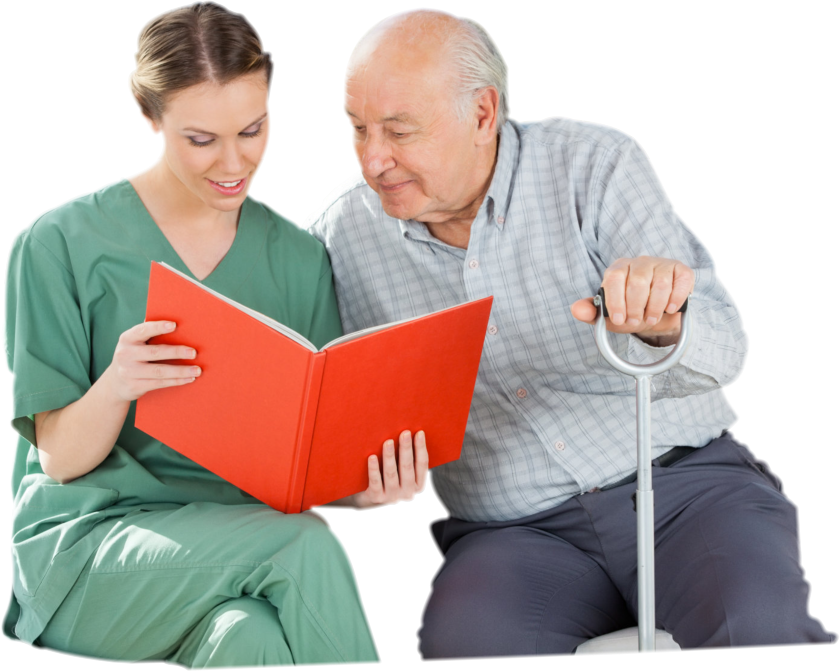 man and a old man in a wheelchair smilling