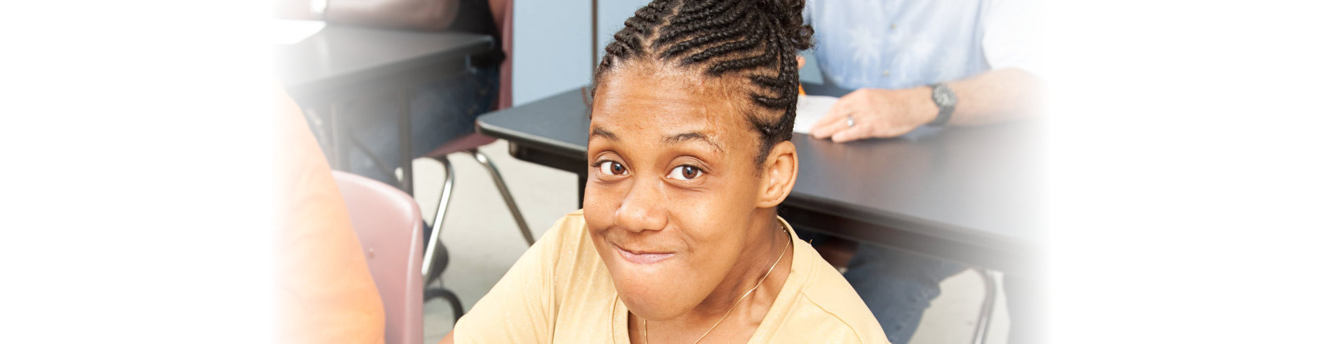 woman with special needs smilling